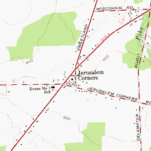 Topographic Map of Jerusalem Corners Cemetery, NY