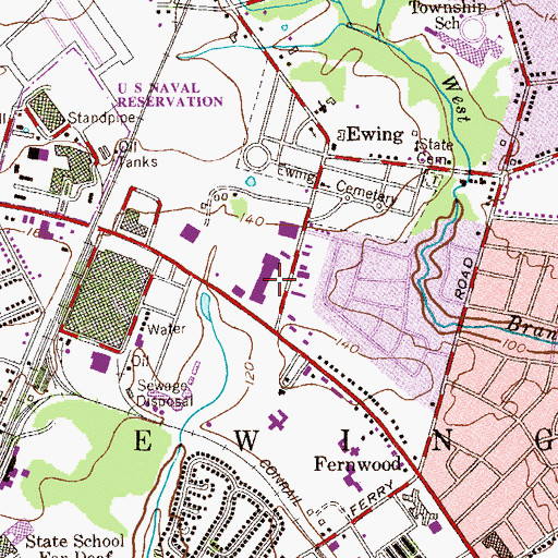 Topographic Map of Suburban Square Shopping Center, NJ