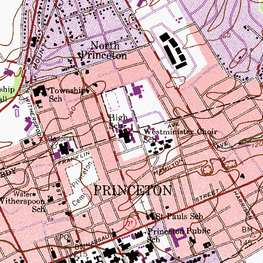 Topographic Map of Princeton High School, NJ