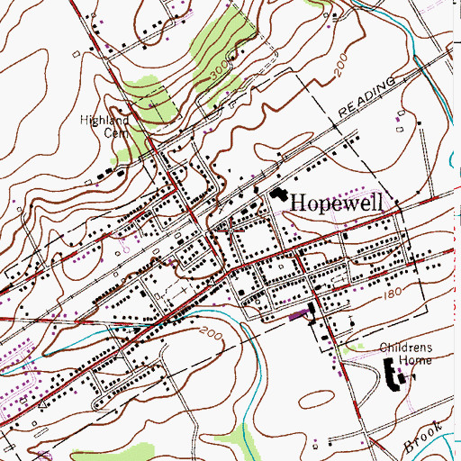 Topographic Map of Hopewell United Methodist Church, NJ