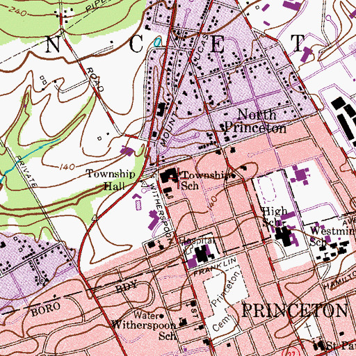Topographic Map of Princeton Township School, NJ