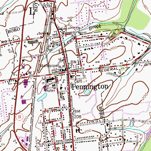 Topographic Map of Pennington Presbyterian Church, NJ