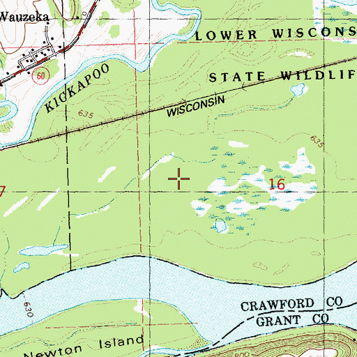Topographic Map of Wauzeka Bottoms State Natural Area, WI