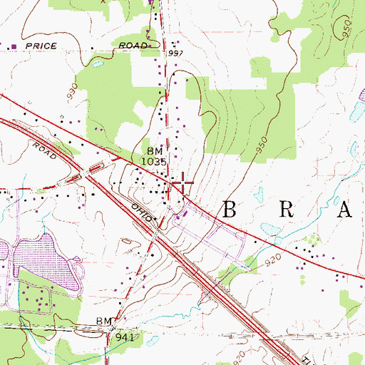 Topographic Map of Braceville Post Office (historical), OH