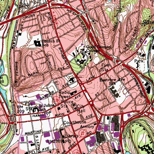Topographic Map of Presbyterian Church of White Plains, NY