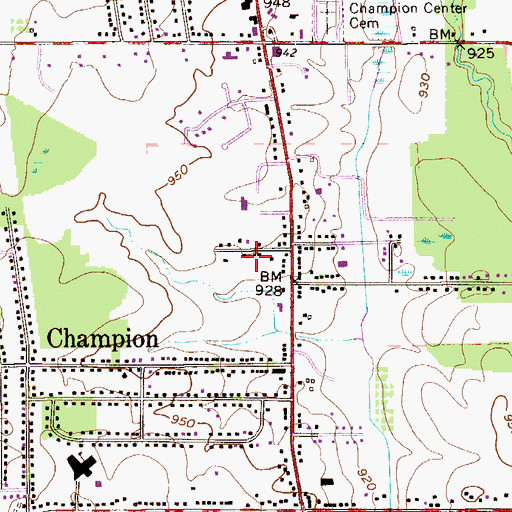 Topographic Map of Champion Post Office (historical), OH