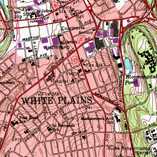 Topographic Map of Hebrew Institute of White Plains, NY