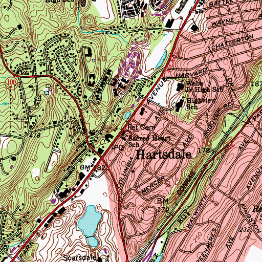 Topographic Map of Sacred Heart Church, NY