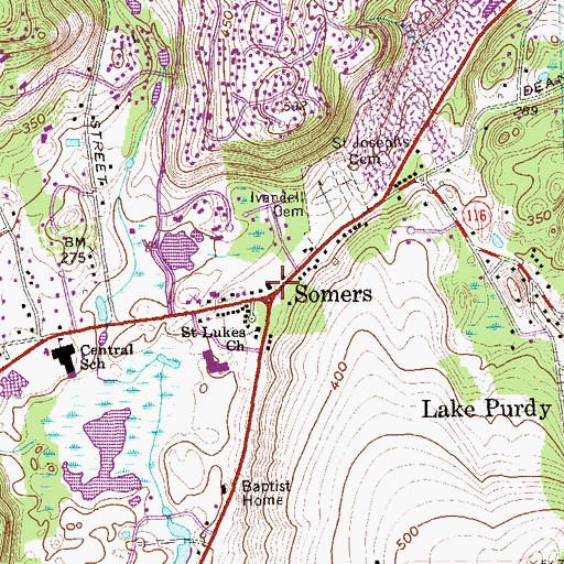 Topographic Map of Somers Town Hall, NY