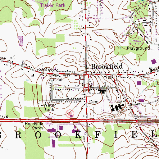 Topographic Map of Brookfield Post Office, OH