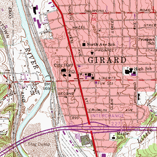 Topographic Map of Girard Post Office, OH