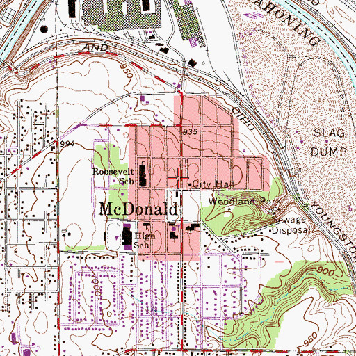 Topographic Map of McDonald Post Office, OH