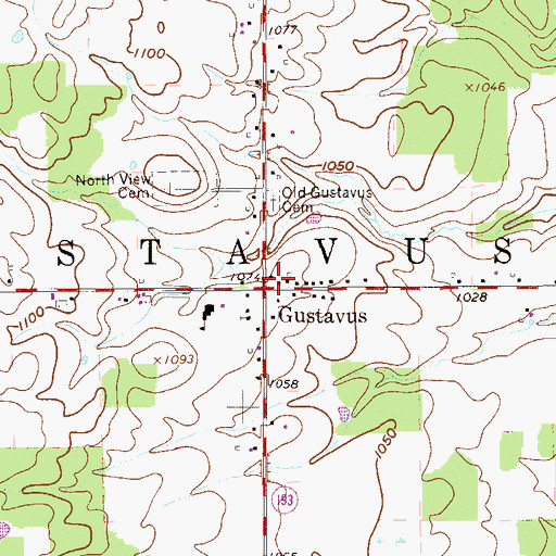 Topographic Map of Gustavus Post Office, OH