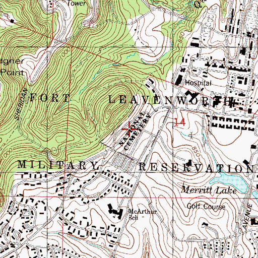 Topographic Map of Fort Leavenworth National Cemetery, KS