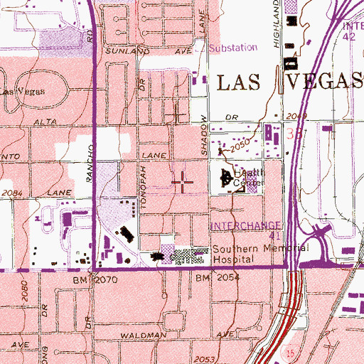 Topographic Map of Valley Hospital Medical Center, NV