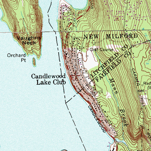 Topographic Map of Candlewood Lake Club, CT