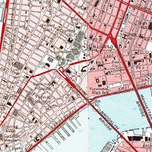 Topographic Map of Murry Bergtraum High School for Business Careers, NY