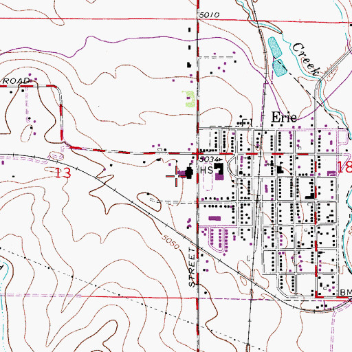 Topographic Map of Erie Elementary School, CO