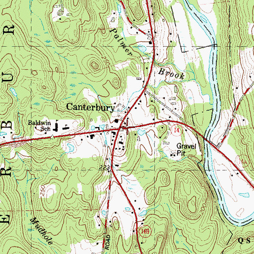 Topographic Map of Canterbury, CT