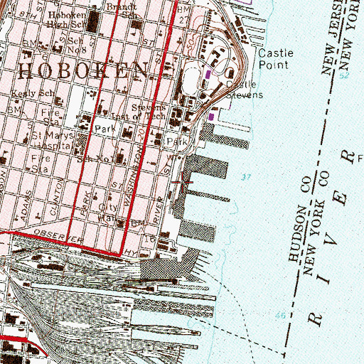 Topographic Map of Hudson River Waterfront Walkway, NJ