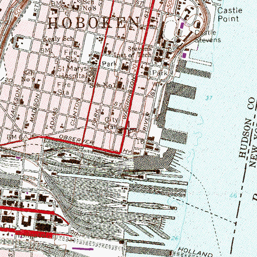 Topographic Map of Hoboken City Hall, NJ
