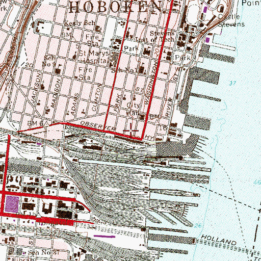 Topographic Map of Hoboken City Garage, NJ