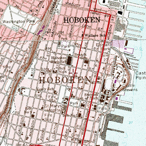 Topographic Map of Hoboken Volunteer Ambulance, NJ
