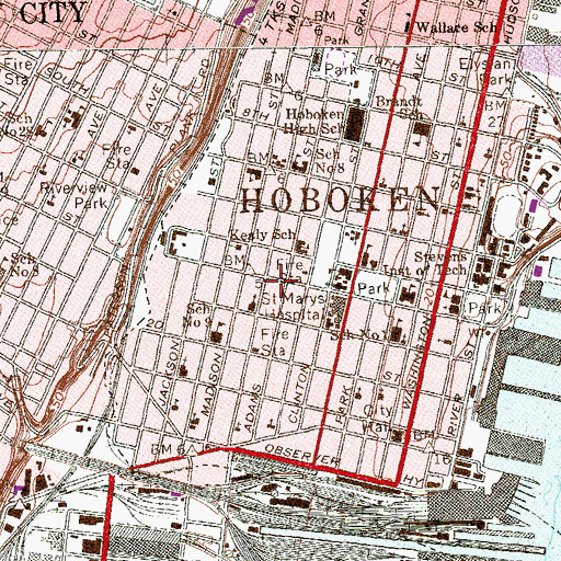 Topographic Map of Frank Sinatra's Birthplace, NJ