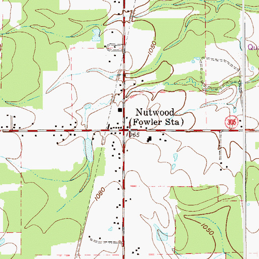 Topographic Map of Nutwood Post Office (historical), OH