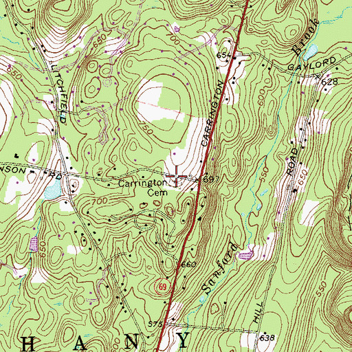 Topographic Map of Carrington Cemetery, CT