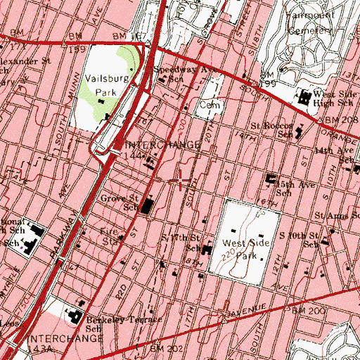 Topographic Map of Grove Street Branch Library, NJ