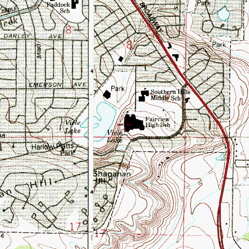 Topographic Map of Fairview High School, CO