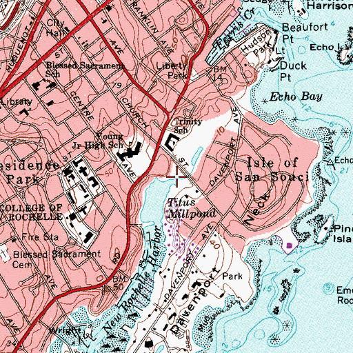 Topographic Map of Titus Mill Pond State Tidal Wetlands, NY