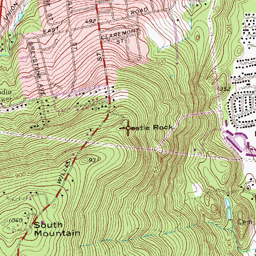 Topographic Map of Castle Rock, CT