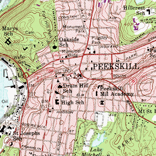 Topographic Map of Peekskill Middle School, NY