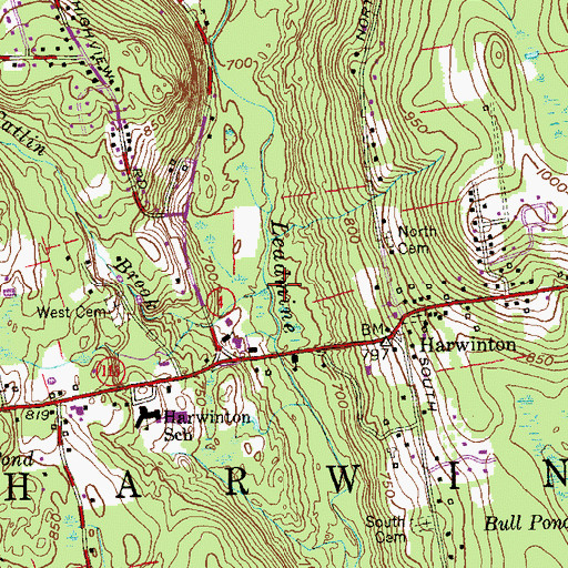 Topographic Map of Catlin Brook, CT