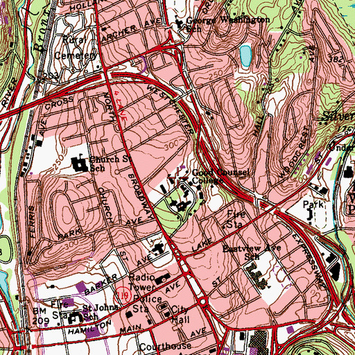 Topographic Map of The College of White Plains of Pace University, NY