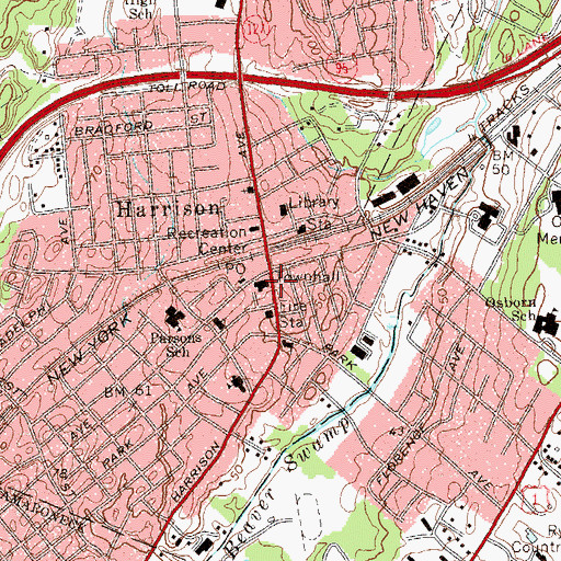 Topographic Map of Harrison Town Hall, NY