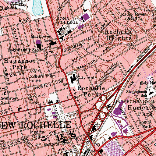 Topographic Map of New Rochelle City Hall, NY