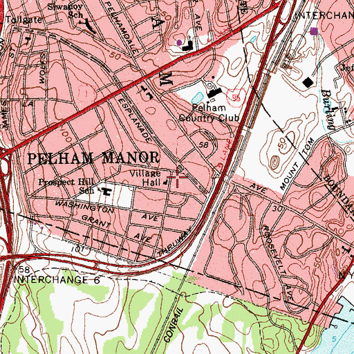 Topographic Map of Pelham Manor Village Hall, NY