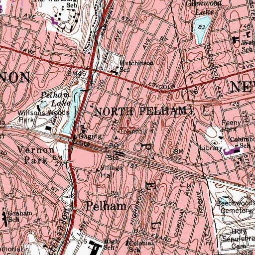 Topographic Map of Pelham Town Hall, NY