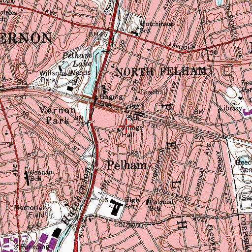 Topographic Map of Pelham Village Hall, NY