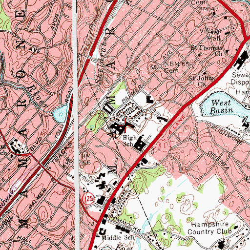 Topographic Map of Mamaroneck High School, NY