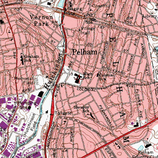 Topographic Map of Pelham Memorial High School, NY