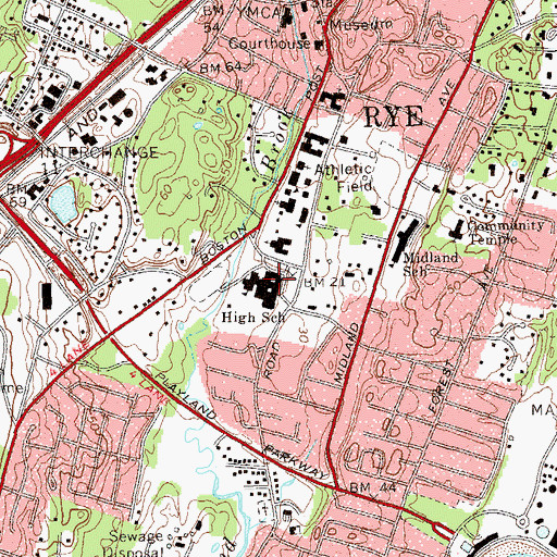 Topographic Map of Rye High School, NY