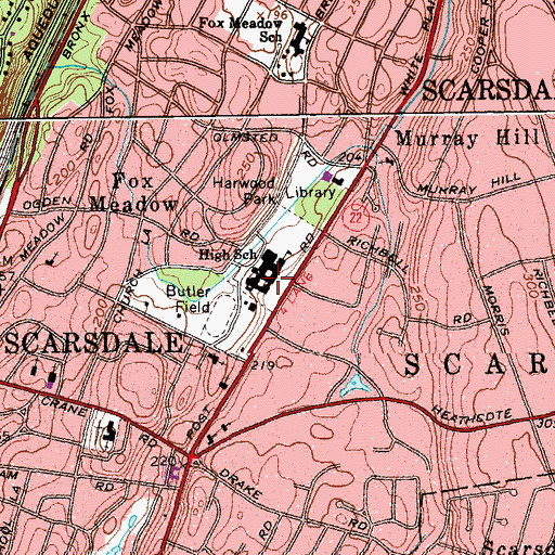 Topographic Map of Scarsdale Senior High School, NY