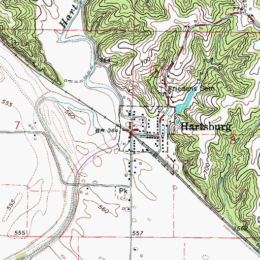 Topographic Map of Hartsburg Baptist Church, MO