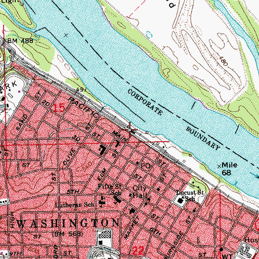 Topographic Map of Washington Amtrak Railroad Station, MO