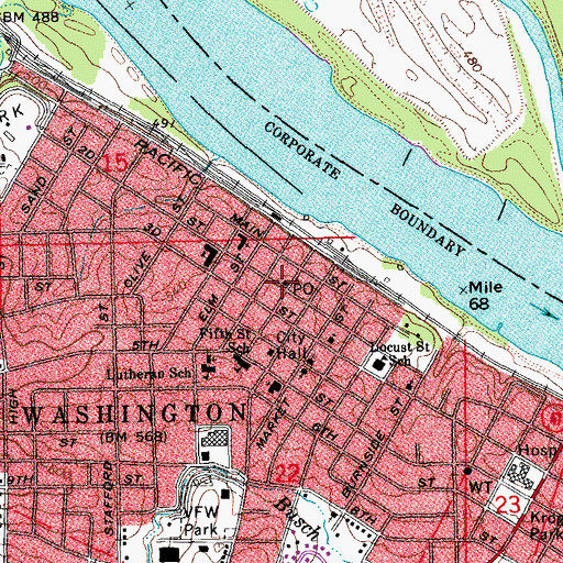 Topographic Map of Washington Post Office Downtown Station, MO