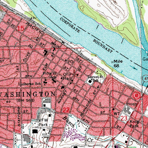 Topographic Map of First Church of Christian Scientist, MO